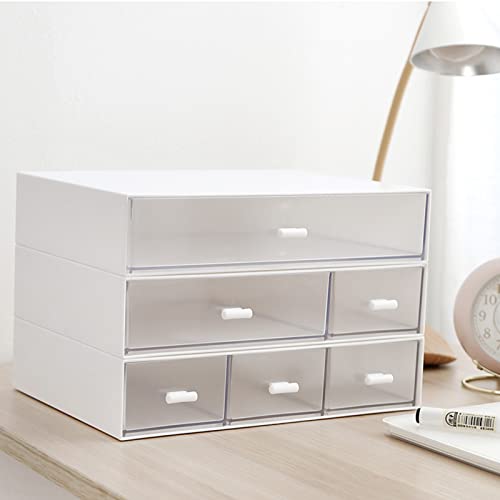 Desk Organizer-3 Tier Stackable Storage Drawers with 6 Compartments White Compact Desk Storage Drawers Great for Makeup Storage Bathroom Organization Accessories Etc (White) - size: 9*6.5*2inch - 1+2+3 Compartment