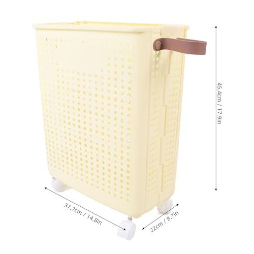 JTLB Slim Laundry Basket Foldable Space Saving Sturdy PP Plastic Narrow Clothes Hamper for Bathroom Corner Cream White (with Wheels) - color: With Wheels