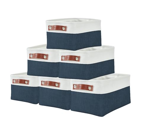 DECOMOMO Small Storage Basket, Closet Storage Bins, Baskets for Organizing Shelves (Navy Blue & White, Small - 6 Pack) - color: Blue Navy and White, size: Small/6P