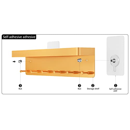 MKO Key Holder for Wall, Mail Organizer and Key Rack with Tray for Hallway, 6 Key Hooks Wall Mount Adhesive(Gold) - color: Gold 1pcs