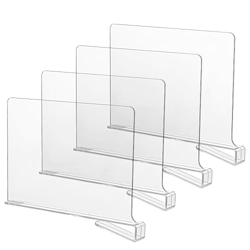 CY craft Acrylic Shelf Dividers for Closets,Wood Shelf Dividers, 4 PCS Clear Shelf Separators,Perfect for Clothes Organizer and Bedroom Kitchen Cabinets Shelf Storage and Organization - color: Clear 4 Pcs