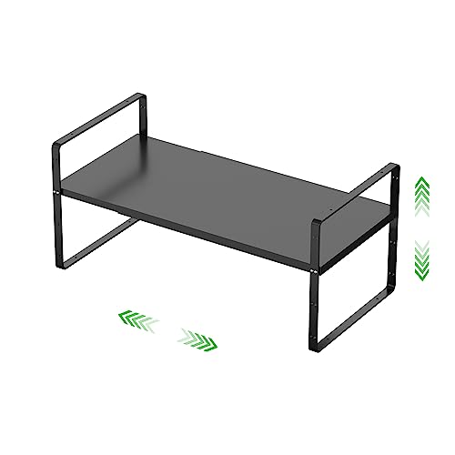 Expandable Cabinet Storage Shelf, Stackable Organizer Rack for Kitchen Bathroom Pantry Spice Cupboard Countertop Home Office Desk, Heavy Duty, Black Large 1 PACK, 10.2 Inch Depth - color: Smooth Black, size: Large - 10.2"D - 1 Pack