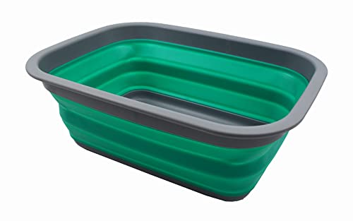 SAMMART 9.2L (2.37Gallon) Collapsible Tub - Portable Outdoor Picnic Basket/Crater - Foldable Shopping Bag - Space Saving Storage Container (M, Dark Grey/Bluish-Green) - color: Dark Grey/Bluish-green