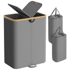 SONGMICS Laundry Hamper with Lids, Laundry Basket with 2 Compartments, 39 Gal. (150 L), Removable Liner Bag, for Laundry Room, Bedroom, Living Room, Slate Gray and Light Bamboo ULCB523G01 - color: Slate Gray, size: 150L (2-Section with Double Lid)