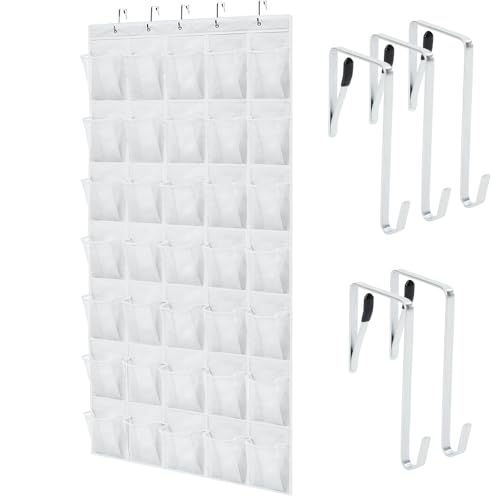 GORILLA GRIP Over the Door Shoe Organizer, 35 Large Breathable Mesh Pockets, Space Saving Hanging Storage Holder, 5 Hook Closet Rack Hanger, Hangs on Closets for Shoes, Accessories 68.5H x 24.5W White - color: White, size: 35 Pockets/5 Hooks