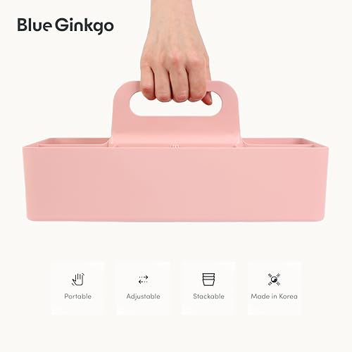 BLUE GINKGO Stackable Organizer Caddy – Korean-Made Portable Tote for Bathroom, Office, Crafts, or School Supplies (Long Rectangle, Pink) - color: PINK, size: Long Rectangle