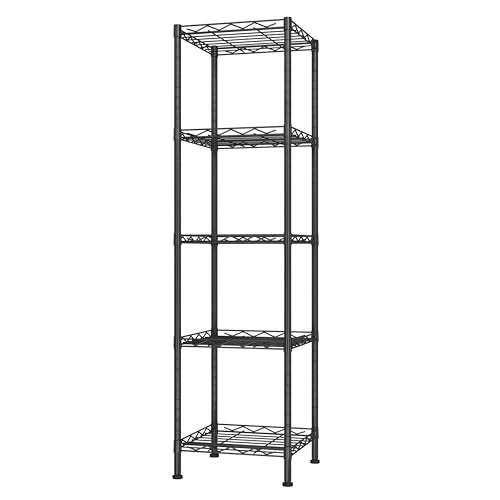 HOMEFORT Storage Shelves, 5-Wire Shelving, Metal Shelving Unit Adjustable Storage Shelves Rack for Kitchen, Pantry, Bathroom, Black, 11.6" W x 11.6" D x 46" H - color: Black, size: 12"W x 12"D x 46"H