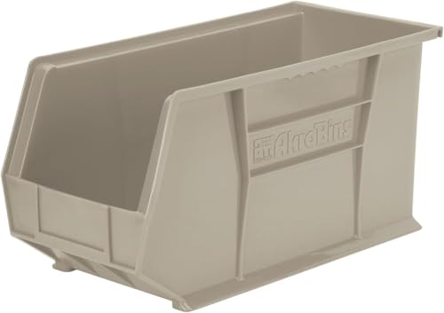 Akro-Mils 30265 AkroBins Plastic Storage Bins, Space-Saving Stackable Bins for Garage, Pantry, Craft Organization, 18-Inch x 8.25-Inch x 9-Inch, Stone, 6-Pack - color: Stone