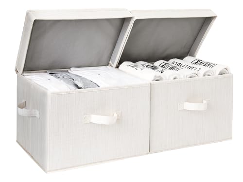 StorageWorks Fabric Storage Bins with Lid, Decorative Storage Boxes for Shelves, Stackable Closet Organizer Basket with Handles, Large, Mixing of Beige, White & Ivory, 2-Pack - color: Beige, White & Ivory, size: Large