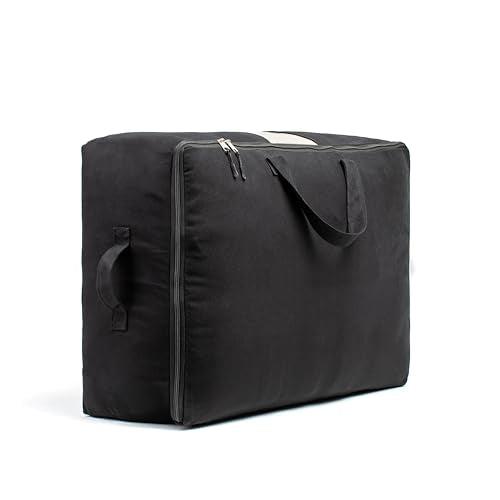 Soft Canvas Storage Bags with Zipper. Thick Breathable, 1pc King/Queen Comforter Organizer. Four Carrying Handles and Window. Large 25x19x9in Bag for Sheets Blankets Bedding Pillows, Clothes (Black) - color: Black, size: 1 Pack