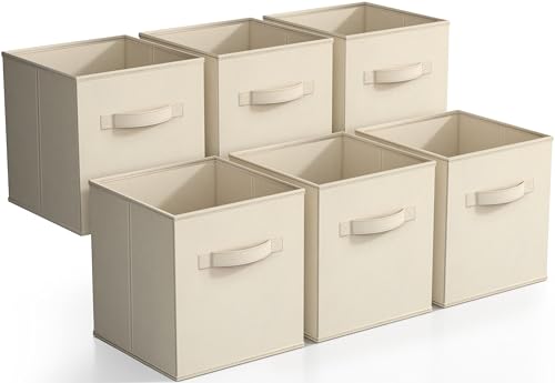 Sorbus Foldable Storage Cubes - 6 Fabric Baskets for Organizing Pantry, Closet, Shelf, Nursery, Playroom, Toy Box - 11 Inch Dual Handle Collapsible Closet Organizers and Storage Bins (Beige) - color: Beige, size: 11 Inch
