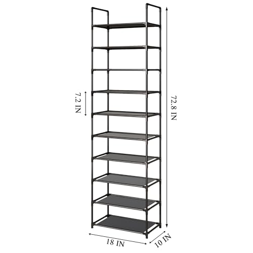 10-Tier Tall Shoe Rack for Closet, Entryway, Adjustable Sturdy Durable Shoe Shelf,Narrow Shoe Stand Organizer (18" W×10" D×72.8" H,Black) - size: 10-Tier-Black(18" W×10" D×72.8" H)