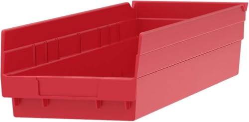 Akro-Mils 30164 Plastic Shelf Bins, Heavy Duty Storage Bins for Garage, Closet, and Drawer Organization, 24-Inch x 6-1/2-Inch x 4-Inch, Red, 6-Pack - color: Red
