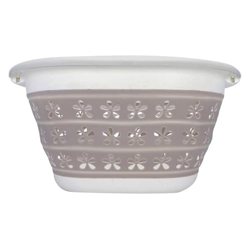 Camco Collapsible Laundry Basket | Features Simple Pop-Open & Collapse-Down Design | Waterproof for Easy Clean-Up | Measures 14.5” x 19.75” x 2.5”/10” Collapsed/Expanded, Taupe & White (51951) - size: 10 inches tall expanded