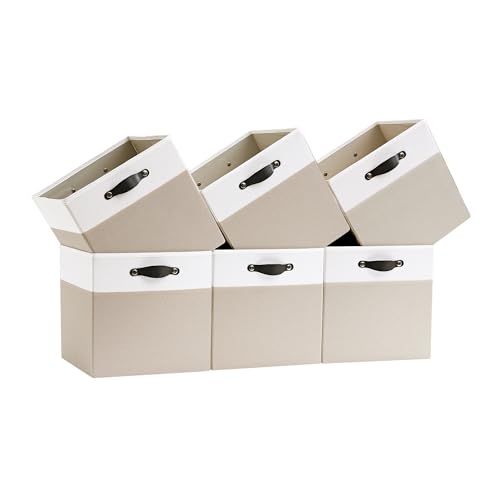 Storage Cube Bins | 7.7 oz/yd² Fabric Cubby Organizer Baskets for Shelf, Bookcase, Closet, Cabinet, Wardrobe | 13x13 Cube Drawer | 6 Pack, Beige & White, 13x13x13 Inch - color: Candlelit Beige & White, size: 13" - 6 Pack