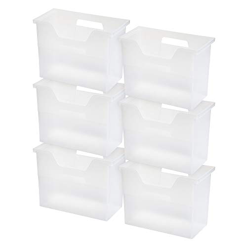 IRIS USA Medium Portable Desktop File Box with Open Lid, 6 Pack, Side Handles, Hanging File Folders, Tabs & Inserts, Letter Size, Magazines, Newspapers, Mail, Books, Notebooks, Clear - style: Clear M - 6 Pack