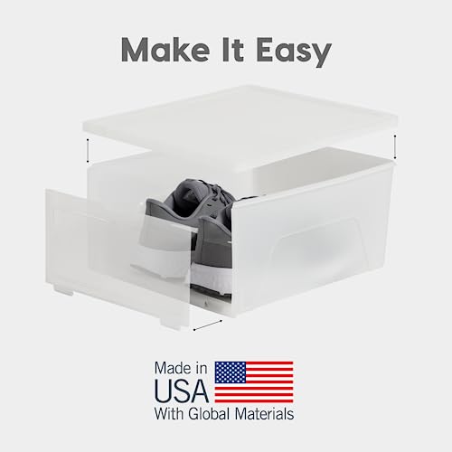 IRIS USA Stackable Shoe Storage Box with Latch Drop Front Door, 6-Pack, for Scarf Game Organizer Container with Ventilation Holes for Closet Under Bed Entryway Storage, Strudy, Wide, Clear - size: 18 Qt Drop Front - 6 Pack