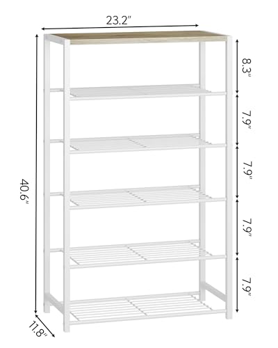Yusong Shoe Rack Organizer, 6 Tier Industrial Shoe Storage Shelf, Narrow Sturdy Metal Shoe Shelves for Closet Entryway, White - color: White, size: 6 Tier