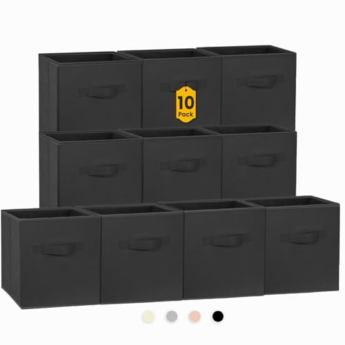 Criusia Storage Cubes, 11 Inch Clothes Storage Bins for Shelves Closet (10 Pack), Fabric Collapsible Storage Bins with Dual Handles, Cubby Storage Baskets Boxes, College Dorm Room Essentials (Black) - color: Black, size: 10 Pack - 11 inches