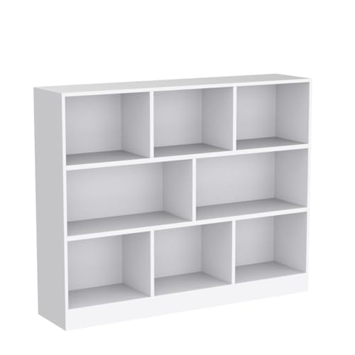 IOTXY Open Shelf Low Bookcase - Wooden 3-Tier Floor Standing Display Cabinet Organizer with Base, 8 Cubes Short Horizontal Bookshelf in Warm White - color: Warm White, size: 100CM Base