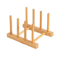 HBlife Bamboo Dish Plate Bowl Cup Book Pot Lid Cutting Board Drying Rack Stand Drainer Storage Holder Organizer Kitchen Cabinet（Keep Dry） - color: Bamboo 3 Slots 1pcs