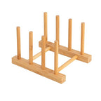 HBlife Bamboo Dish Plate Bowl Cup Book Pot Lid Cutting Board Drying Rack Stand Drainer Storage Holder Organizer Kitchen Cabinet（Keep Dry） - color: Bamboo 3 Slots 1pcs