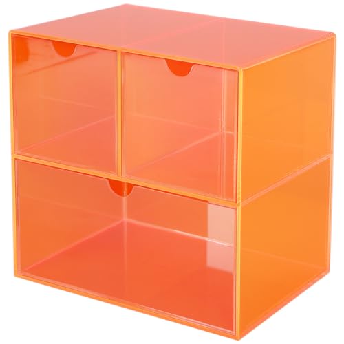 Gelite Desk Organizer with 3 Storage Drawers for Makeup Office Acrylic Desktop Drawer Organizer for Vanity Office Organization and Storage Box, Neon Orange - color: Neon Orange