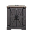 Farmhouse End Table with Charging Station, Rustic Wood Nightstand with Adjustable Shelf, 19.6"W Versatile Walnut Sofa Side Table with Barn Doors and Retro Hinges for Bedroom, Living Room (Grey-kk025) - color: Grey-kk025