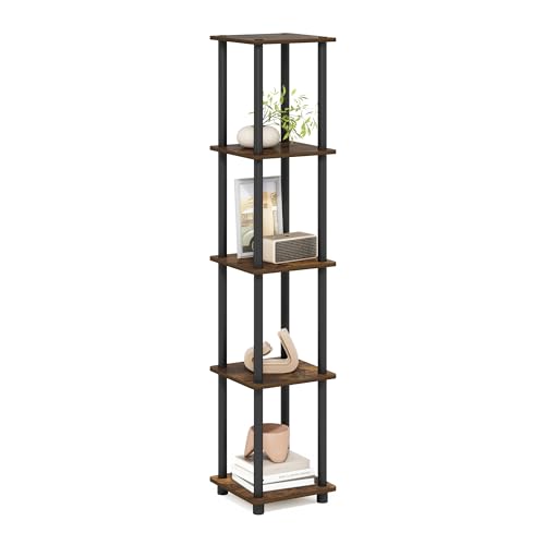 Furinno Turn-N-Tube Storage Shelves, 5-Tier Square Book Shelf, Corner Shelf, Toolless Open Shelves, Round Tubes, for Organization and Storage, Living Room, Garage, Home Office, Amber Pine - color: Amber Pine/Black, size: 5-Tier Round Tube
