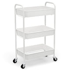 CAXXA 3-Tier Rolling Metal Storage Organizer - Mobile Utility Cart Kitchen Cart with Caster Wheels, White - color: White