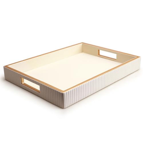 SANZIE Leather Tray Desktop Storage Organizer Premium Serving Trays Decorative Tray Valet Tray for Sundries Cosmetics Phone Wallet Cutlery (White Holder) - color: White Holder