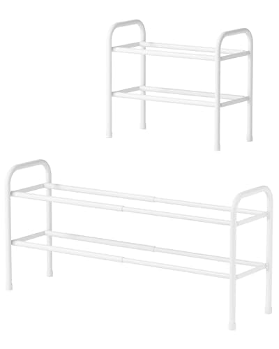Kitsure Extendable Shoe Rack - 2-Tier Adjustable Metal Shoe Organizer, Sturdy Rust-Resistant Shoe Shelf for Entryway, Closet, or Bedroom, 17.5"–32.6" x 9.1" x 15.4", White - color: White, size: 2-Tiers