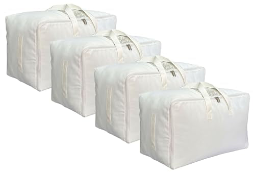 DoYiKe Soft Large Canvas Comforter Storage Bags with Four Carrying Handles and Clear Window, Closet Organizer for Clothing, Blankets Sheets Pillows and Bedding, 80L, 4 Pack, White - color: White, size: 80L - 4 Pack