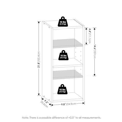 Furinno Fulda Book Shelf, 2-Tier Narrow Bookshelf, Bookcase with 10-in Width Storage Shelf, 9.3 x 9.8 x 21.2, for Living Room, Bedroom, Home Office, White - color: White, size: 2-Tier, 10-Inch Width