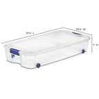 66 Quart Wheeled Latch Box, Clear Underbed Storage Bin with Lid, Blue
