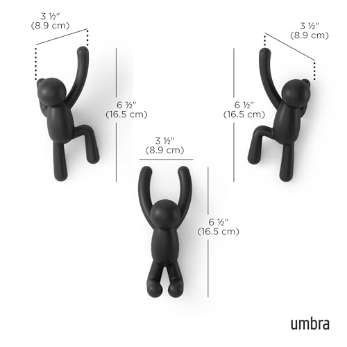 Umbra Buddy Wall Hooks – Decorative Wall Mounted Coat Hooks for Hanging Coats, Scarves, Bags, Purses, Backpacks, Towels and More, Set of 3, Black - color: Black