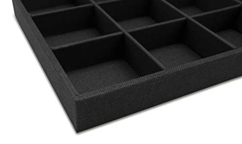 The Display Guys - Stackable Jewelry Tray and Organizer - for Drawers, Dressers, Store Display (12 Compartments, Black Burlap) - color: Burlap Black, size: 12 Compartments