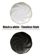 Black Ceramic Jewelry Tray with Gold Edge, 5 Inch Modern Trinket Dish for Rings & Earrings, Minimal Vanity Organizer - color: Black_round