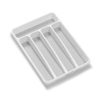 madesmart Small Silverware Tray, Compact 5 Compartment Flatware Organizer for Forks, Knives & Spoons, Non Slip, Soft Grip Lining, Fits Small Drawers, White