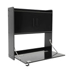 Wall Mounted Folding Desk with LED Light, Space-Saving Laptop Table for Home Office, Writing Workstation with Storage Shelves and Drawer, Floating Cabinet, 58x20x60cm (Black) - color: Black