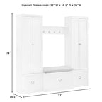 Crosley Furniture Harper 4-Piece Storage Cabinet, Shoe Rack Bench, and Wall Shelf Set with Coat Hooks, White