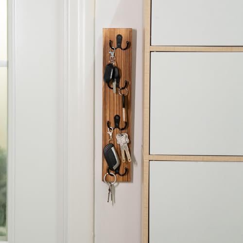 Yohsnor Vertical Key Holder for Wall - Mounted Wooden Key Rack Organizer with Hooks for Home Entryway, Laundry Room & Garage - Perfect Space-Saving Storage Solution for Keys, Wallets & Pet Leashes - color: Brown