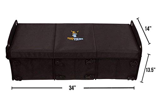 Tuff Viking Convertible Large 3 Compartment SUV Trunk Organizer | Truck Bed Organizer with Cover for Trucks, Cars, SUVs and Groceries. PATENTED (4-in-1 with Cover, Black) - color: Black, size: 3-in-1 with Cover