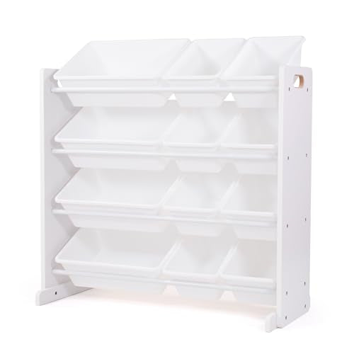 Humble Crew Toy Storage Organizer with 12 Removable Storage Bins for Kids Playroom, 4-Tier Toddler Toy Organization, White/White - color: White