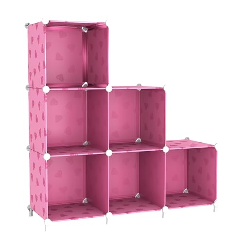 UNKU Cube Storage Organizer, 6 Cube Closet Organizer Storage Shelves, DIY Stackable Bookcase, Clothes Organizer Shelf for Closet, Bedroom, Living Room, Cabinet, Home, Office, Pink - color: Pink, size: 6cube