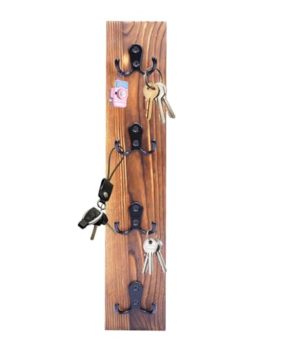 UCEC Vertical Key Holder Wall Mount with Hooks, Space-Saving Wooden Key Holder for Wall, Easy Install Home Organizer for Keys, Wallets, Pet Leashes – Perfect for Living Room Decor, Entry, Garage - color: Burnt Wood Finish