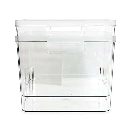 Isaac Jacobs 2-Pack Extra-Large Clear Storage Bins (11.5” L x 14” W x 9” H) w/Cutout Handles, Plastic Organizer for Home, for Kitchen, Fridge, Pantry, BPA Free, Food Safe (2-Pack, Extra-Large) - size: Extra-Large