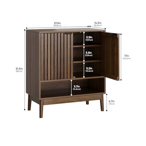 Kiasthome Shoe Storage Cabinet with Adjustable Shelves, Wooden Shoe Organizer, Shoes Rack for Entryway, Hallway, Living Room (Walnut, 27.56" W) - color: Walnut, size: 27.56" W