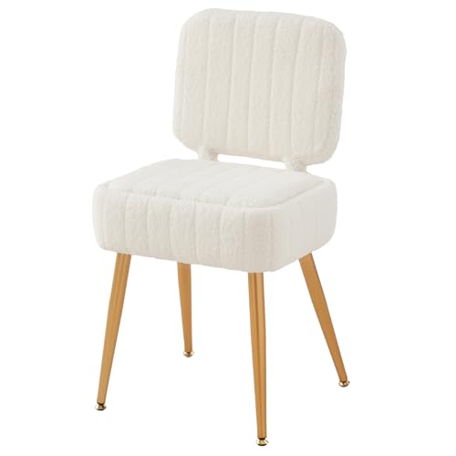 Updated Vanity Chair, Storage Ottoman with Folding Back & Gold-Toned Metal Legs, Ottoman Seat with Teddy Velvet for Dressing Room Living Room Bedroom, 15" x 12" Inch - color: White, size: 15" x 12"
