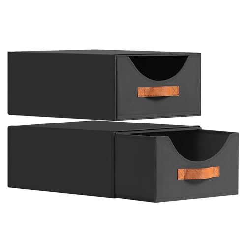 Homsorout Closet Organizers and Storage - Large Stackable Storage Bins with Drawer, Fabric Bins for Organization, Collapsible Drawer Organizer Clothes for Bedroom, Living Room, 2 Pack, Black - color: Black, size: 16 Inch. - 2 Pack